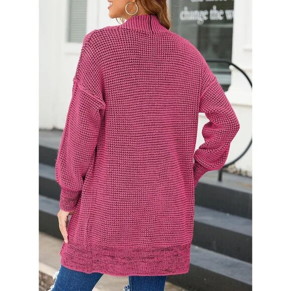 2025 Fall Women's Long Sleeve Cardigan - Plush Open Front Chunky Sweater - Picture 5 of 5